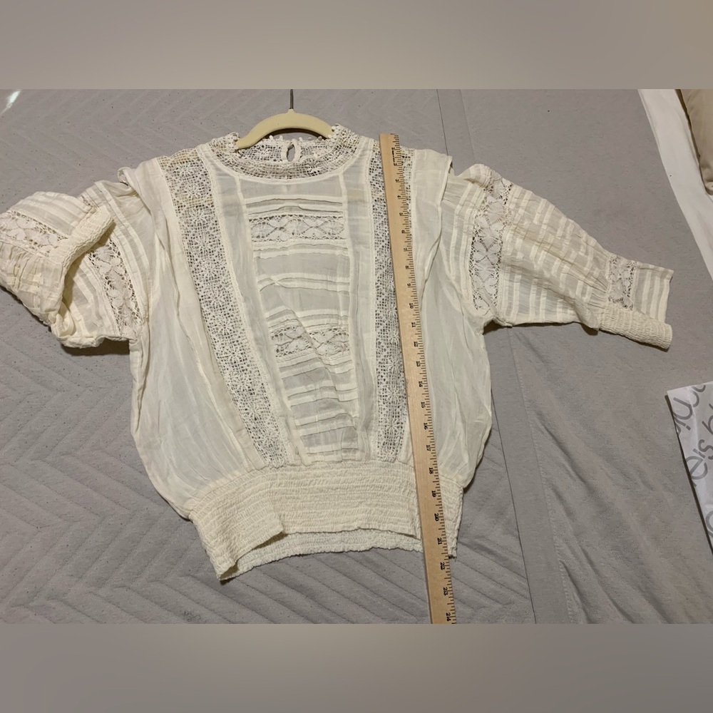 NWOT Free People Victorian Crochet Lace Ruffle 3/4 Sleeve Blouse Cottagecore - Picture 15 of 15
